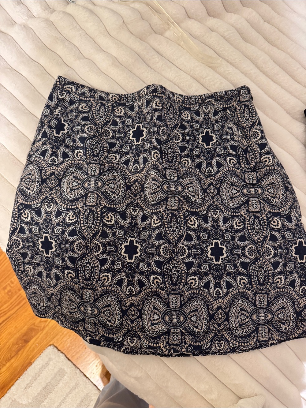 Hollister Navy and White Mini Skirt with Paisley Tile Print